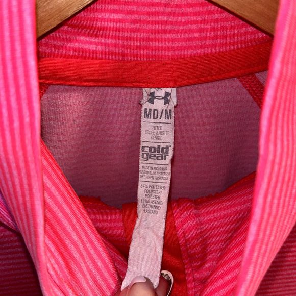 Under Armour Cold Gear M Bright Orange Striped Quarter Zip Running Jacket - Picture 3 of 6